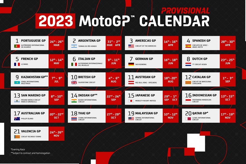 MotoGp kalendar 2023 provizorni